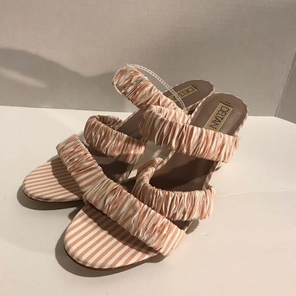 Deltan Sandal Women Size 8 Dusty Pink Striped Three Band Slides Round Heel NWOT - Picture 9 of 12